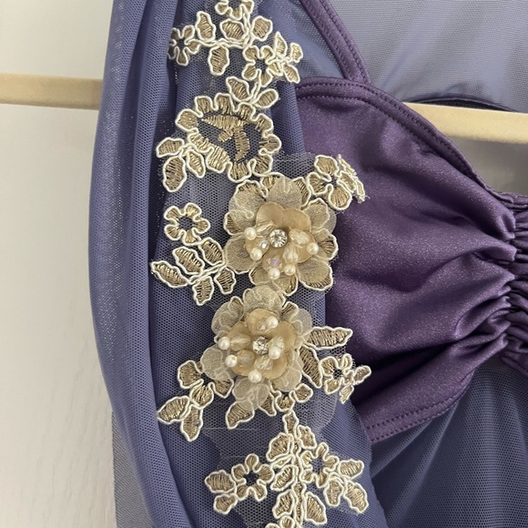 Weissman Dance Costume MC Draped Fabric with Lace Embellishment at bodice - Picture 2 of 15